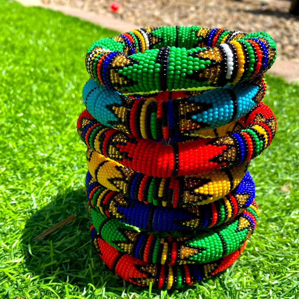 Set of three colorful handmade authentic Maasai jewelry